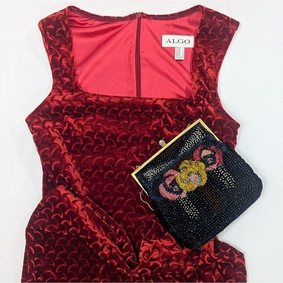 Vintage Red Velvet Cocktail Midi Dress - Picture 1 of 9